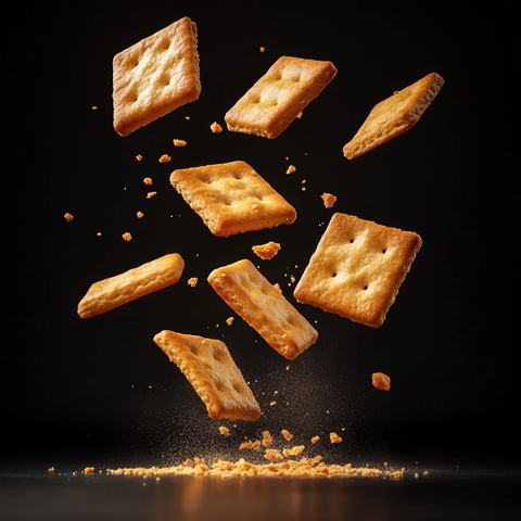 方形橙色饼干掉落黑色背景