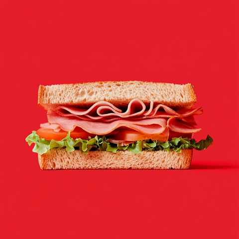 火腿蛋白三明治红背景