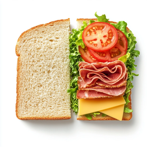 全麦面包切片与新鲜食材三明治