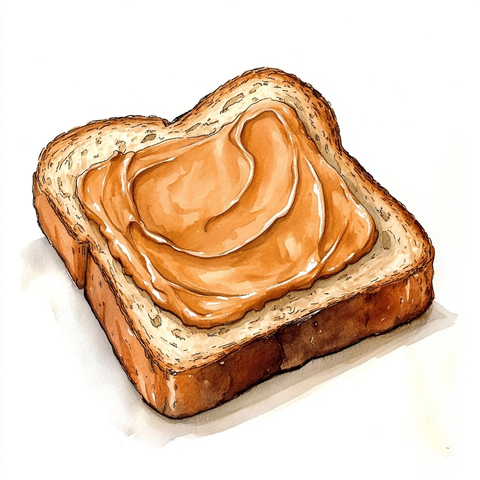 水彩卡通面包涂花生酱