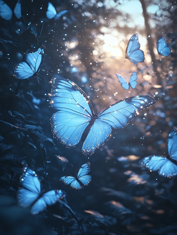 冰蓝蝴蝶水晶与月光雾气