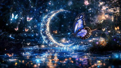 蓝色月牙与紫色蝴蝶