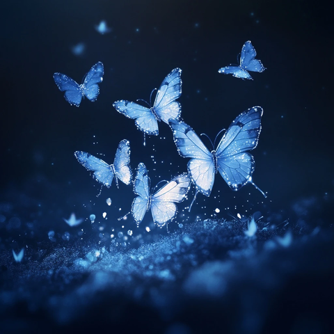 光蝴蝶飞舞暗蓝天空