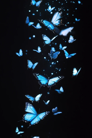 蓝色蝴蝶群舞黑背景