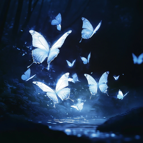 发光的蓝蝶与闪亮水域