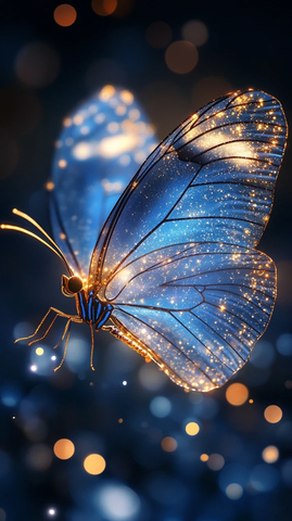 透明蝴蝶翅膀蓝白光影