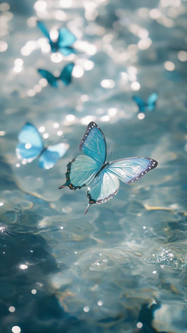 蓝色蝴蝶水上轻舞