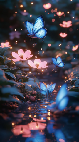 雨夜庭园水滴心形蝴蝶