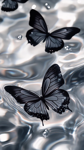 黑蝶水中游动银光背景