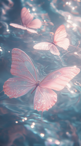 透明粉蝶轻舞水波梦境