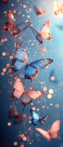 蓝色背景蝴蝶飞舞星光点点