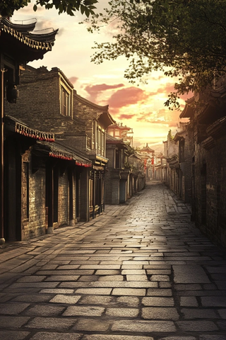 古色古香的传统建筑街道全景