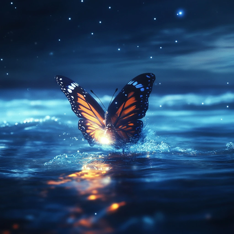 蝴蝶破茧海边奔跑