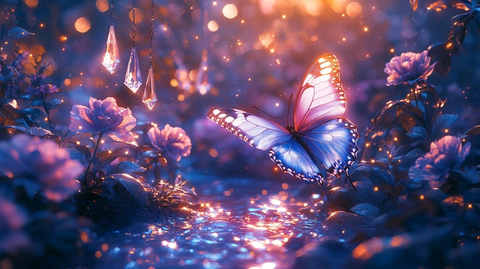 蝴蝶玫瑰水晶风铃梦幻花园