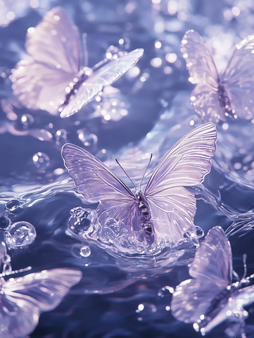 银色蝴蝶水彩光影