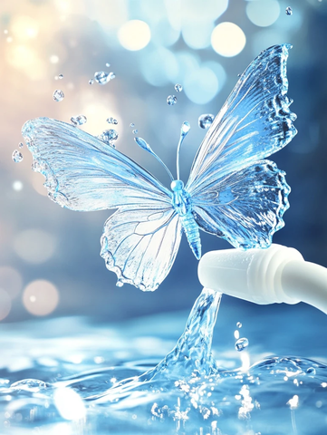 蓝色水流蝴蝶白水花