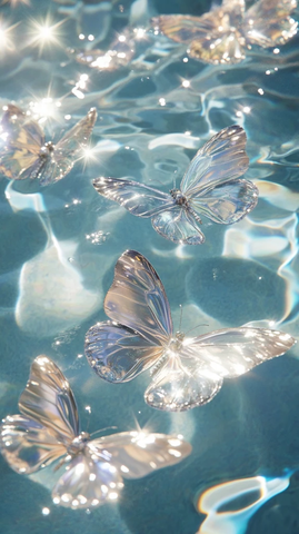 浅水池中浮动的水晶蝴蝶