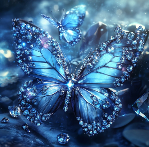 蓝水晶蝴蝶钻石画