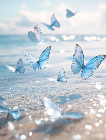 蓝色蝴蝶水上飞舞