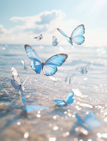 蓝色蝴蝶群舞清水畔