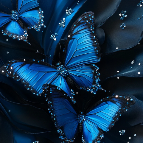 蓝色蝴蝶镶嵌水钻背景