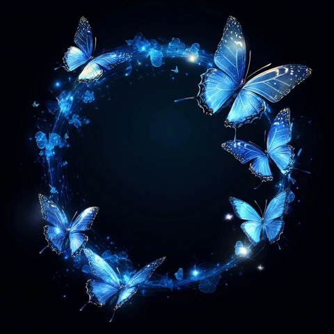 透明蓝蝴蝶圈暗背景闪烁
