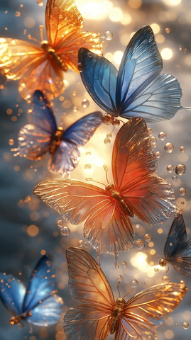 冰蝶舞动金色水域