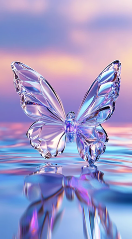 水晶蝴蝶水面倒影