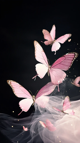 粉色白色蝴蝶黑背景