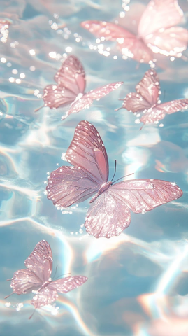 粉色蝴蝶浮水轻透光影
