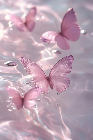 粉色蝴蝶水面涟漪