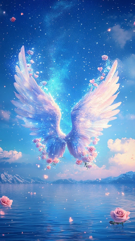 星云旋转天使翼湖面玫瑰