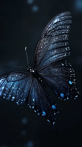 黑蝴蝶蓝点翅膀幻想艺术