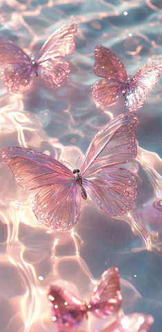 水晶蝴蝶浮游水光中