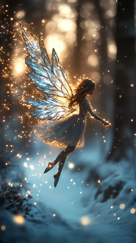 雪林上空飞舞的魔法精灵