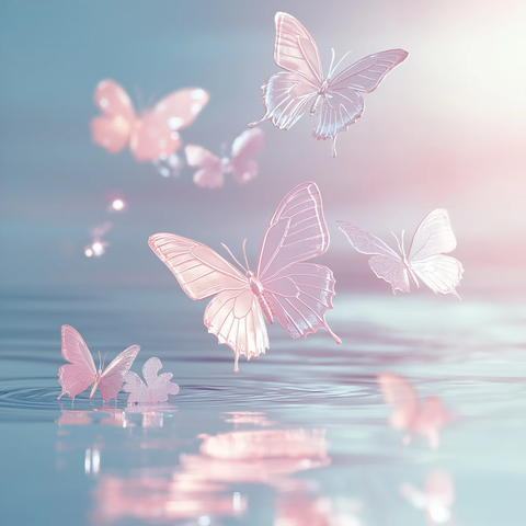 蝴蝶水晶翅膀水面倒影