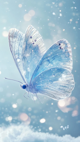 冰蓝蝴蝶飞舞雪中