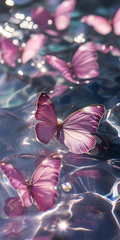 粉蝴蝶水面倒影