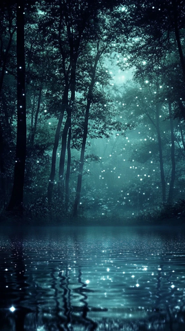 夜空繁星森林水景