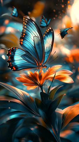 蝴蝶翅膀绽放在花朵上