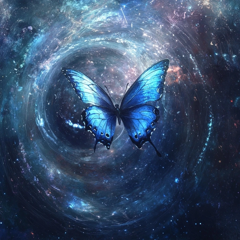 蓝色蝴蝶飞越时空涟漪