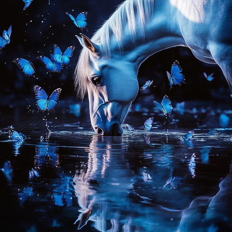 蓝蝴蝶与白马河边饮水