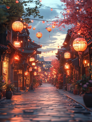 古街灯笼高挂尽显传统韵味