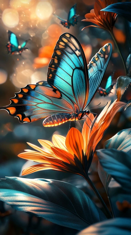 蝴蝶翅膀展开于花朵上