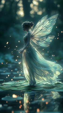 月光下仙女站浮莲