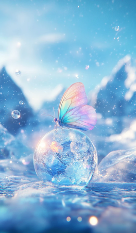 雪山冰球蝴蝶泡泡