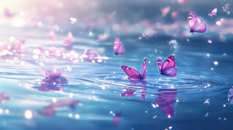 清澈湖水粉色蝴蝶