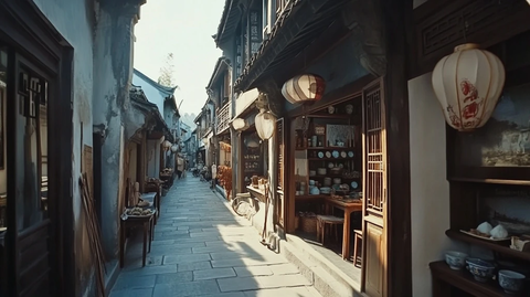 古色古香的传统老街小巷全景