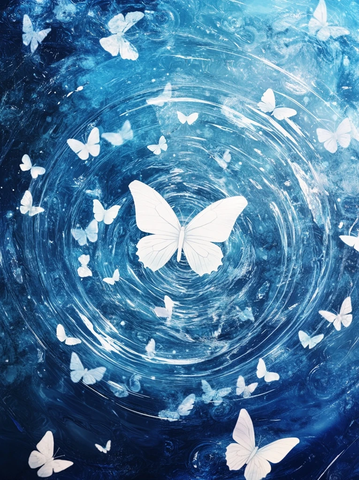 白蝴蝶螺旋与蓝水波纹