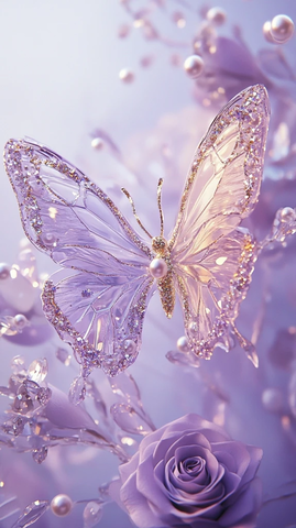 紫水晶蝴蝶与珍珠玫瑰